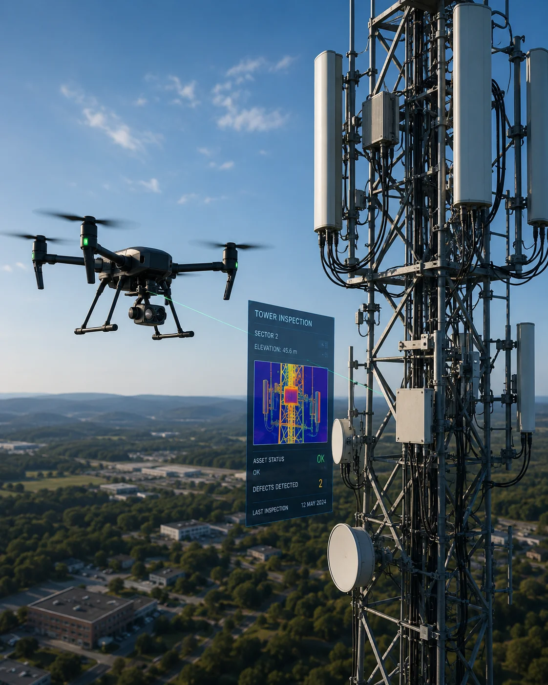 Tower inspection with drone HUD